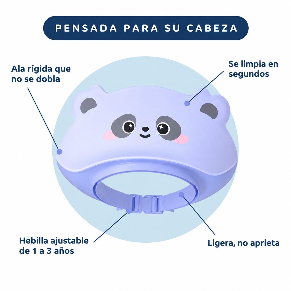 Visera Serenova: ala rígida, hebilla ajustable de 1 a 3 años, ligera y fácil de limpiar